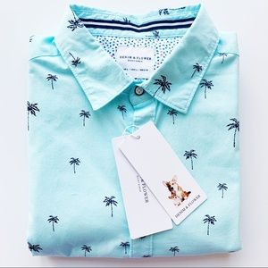 Denim & Flower | Palm Print On Blue Background - L